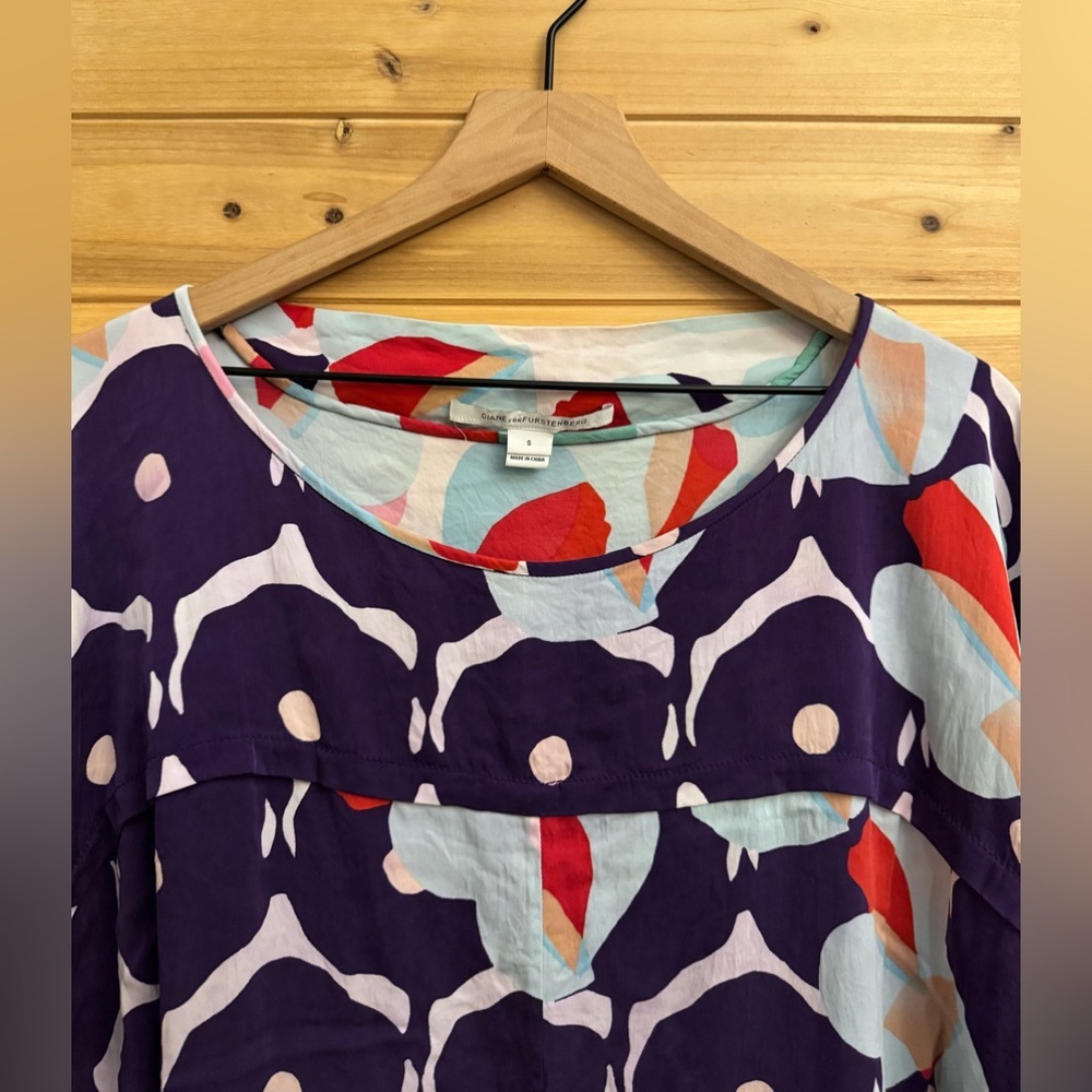 Diane Von Furstenberg Small Silk Blend Colorful Blouson Relaxed Blouse - Picture 5 of 12